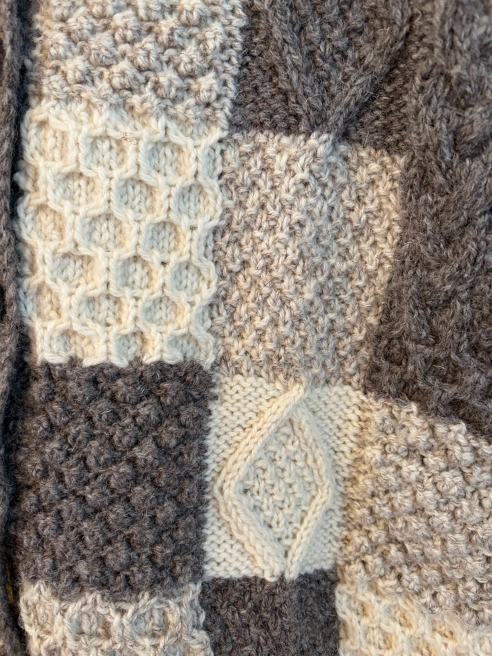Irish Knit Chunky Patchwork Cardigan Coat - Gray & Cream - Picture 7 of 7
